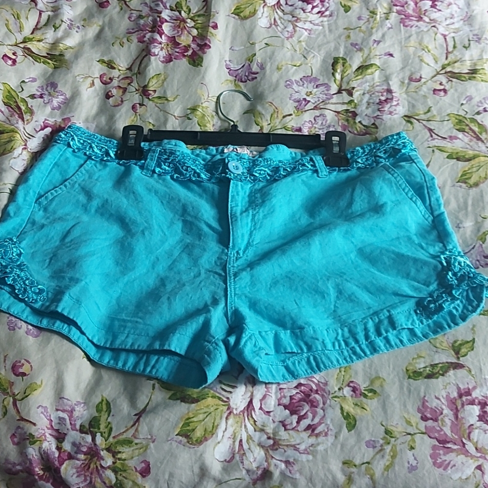 love couture xl turquoise blue linen shorts